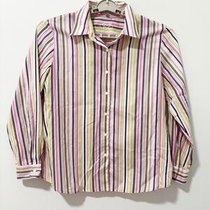 Foxcroft Pastel Striped Button Up Shirt Blouse‎ Womens Size 14 Wrinkle Free